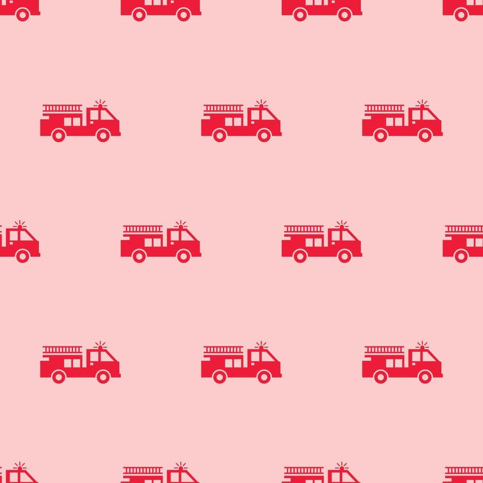 seamless pattern two color fire truck icon with light pink background vector