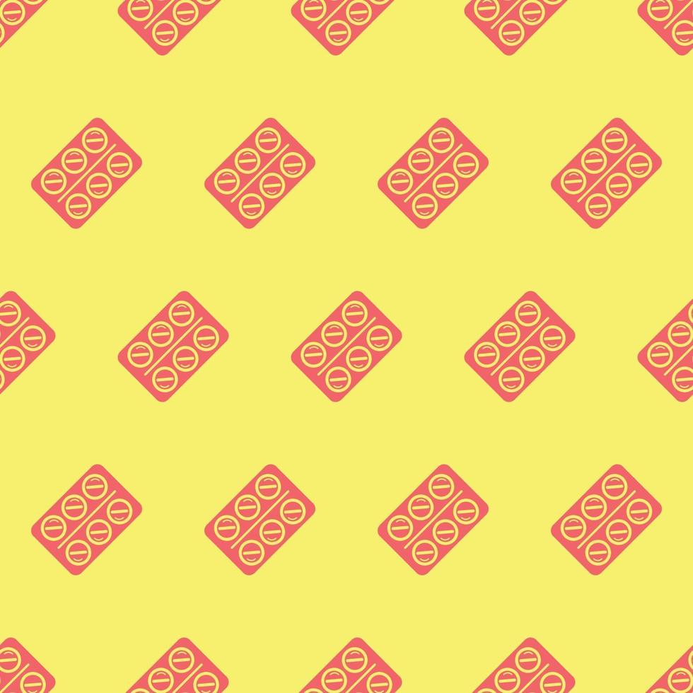 seamless pattern two color aspirin icon with light yellow background vector