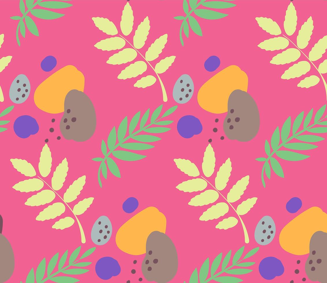 Seamless pattern with leaves and color blobs vector