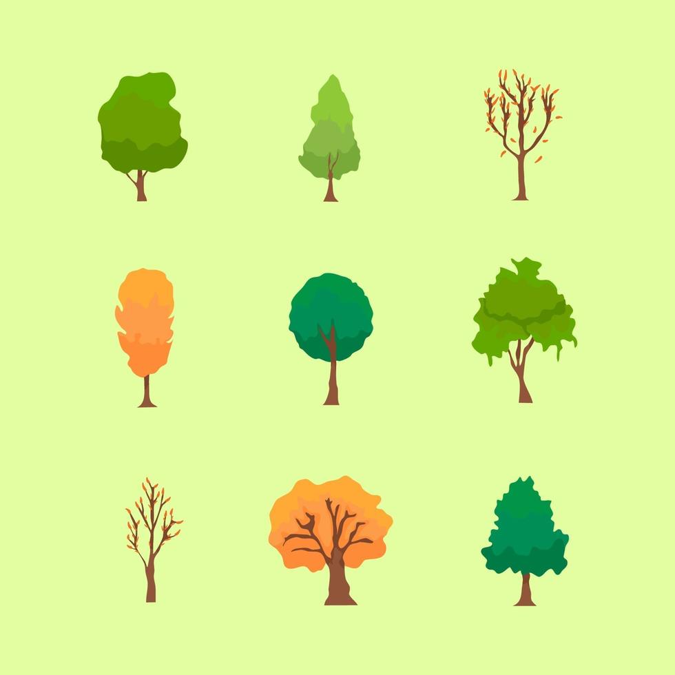 árbol de paquete de iconos en otoño otoño vector