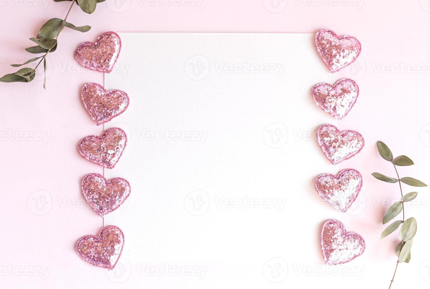 Background with copy space blank on pink background with pink glitter photo