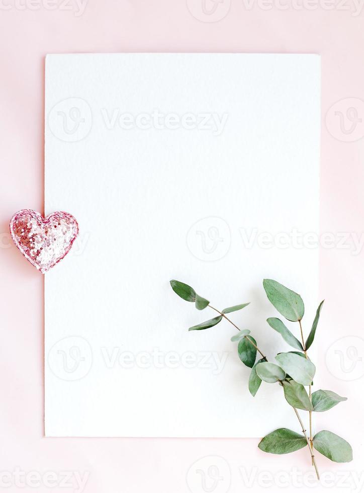 Background with copy space blank on pink background with pink glitter photo