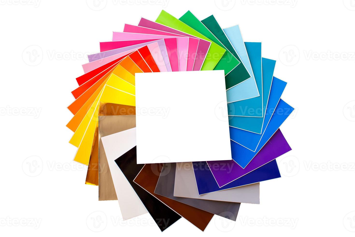 Twisted pile of colorful 12x12 sheets of adhesive paper with box photo