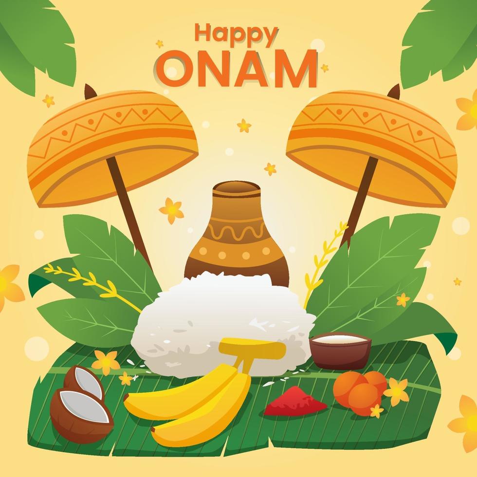 onam día con mucha comida vector