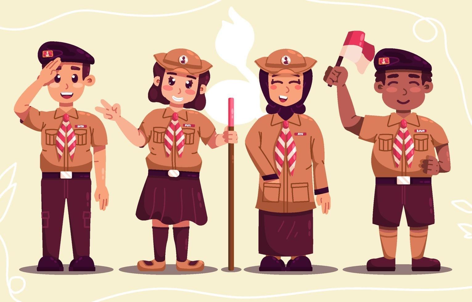 Pramuka Day Character Set vector