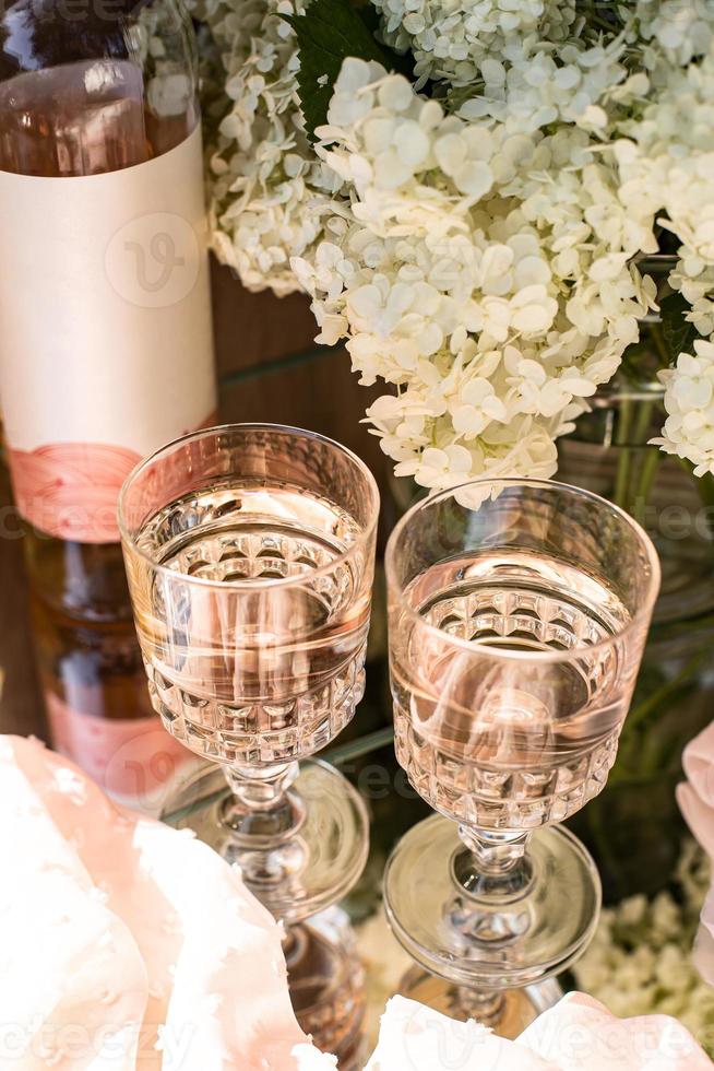 Rose blush wine in glasses. Prosecco. photo