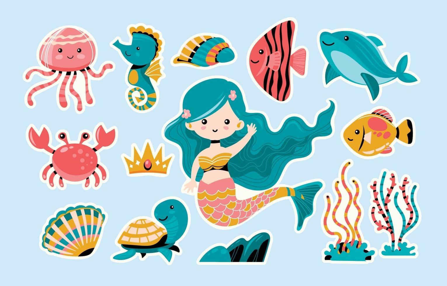 adorable colección de pegatinas de sirena vector