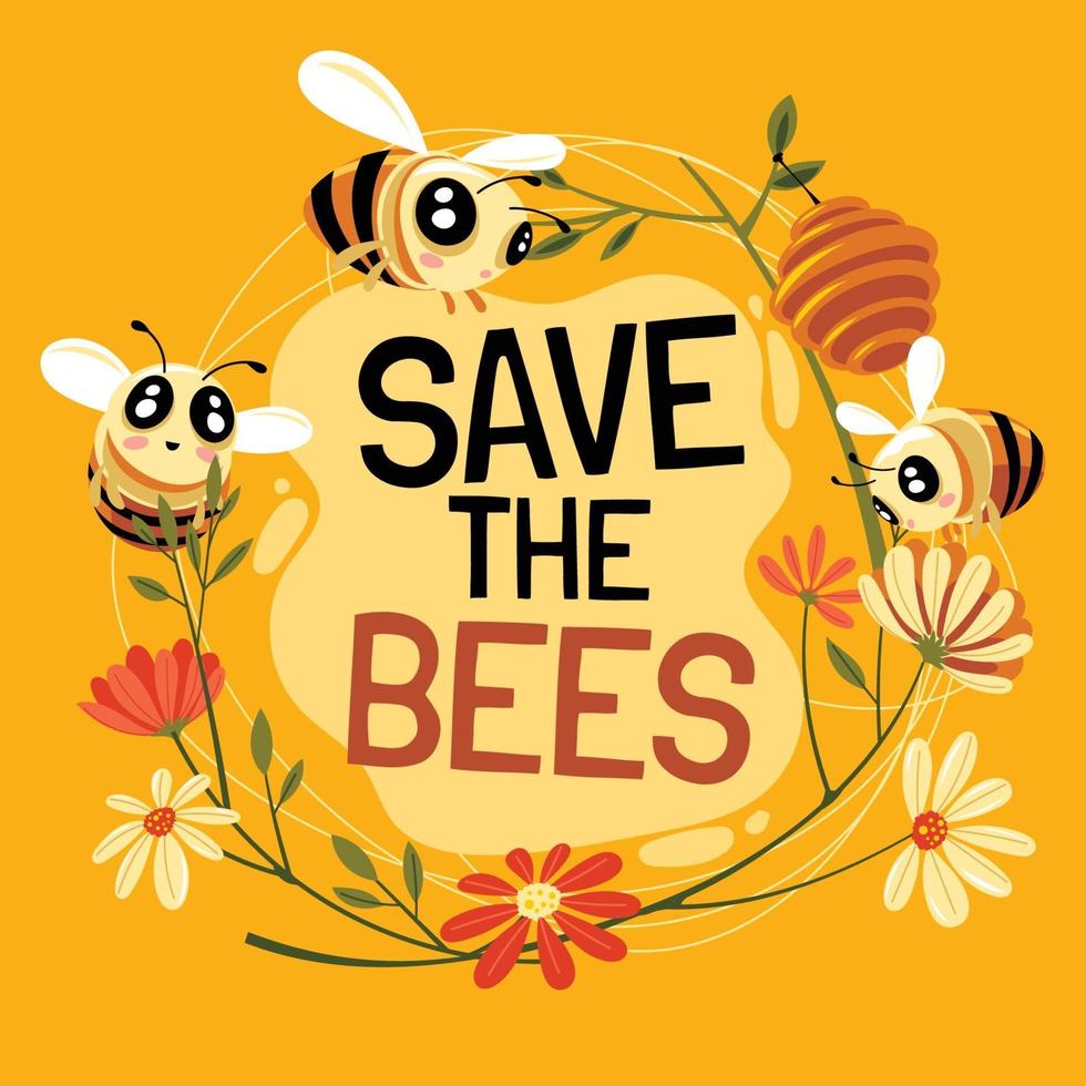 Save the Bees Concept Design with Text vector