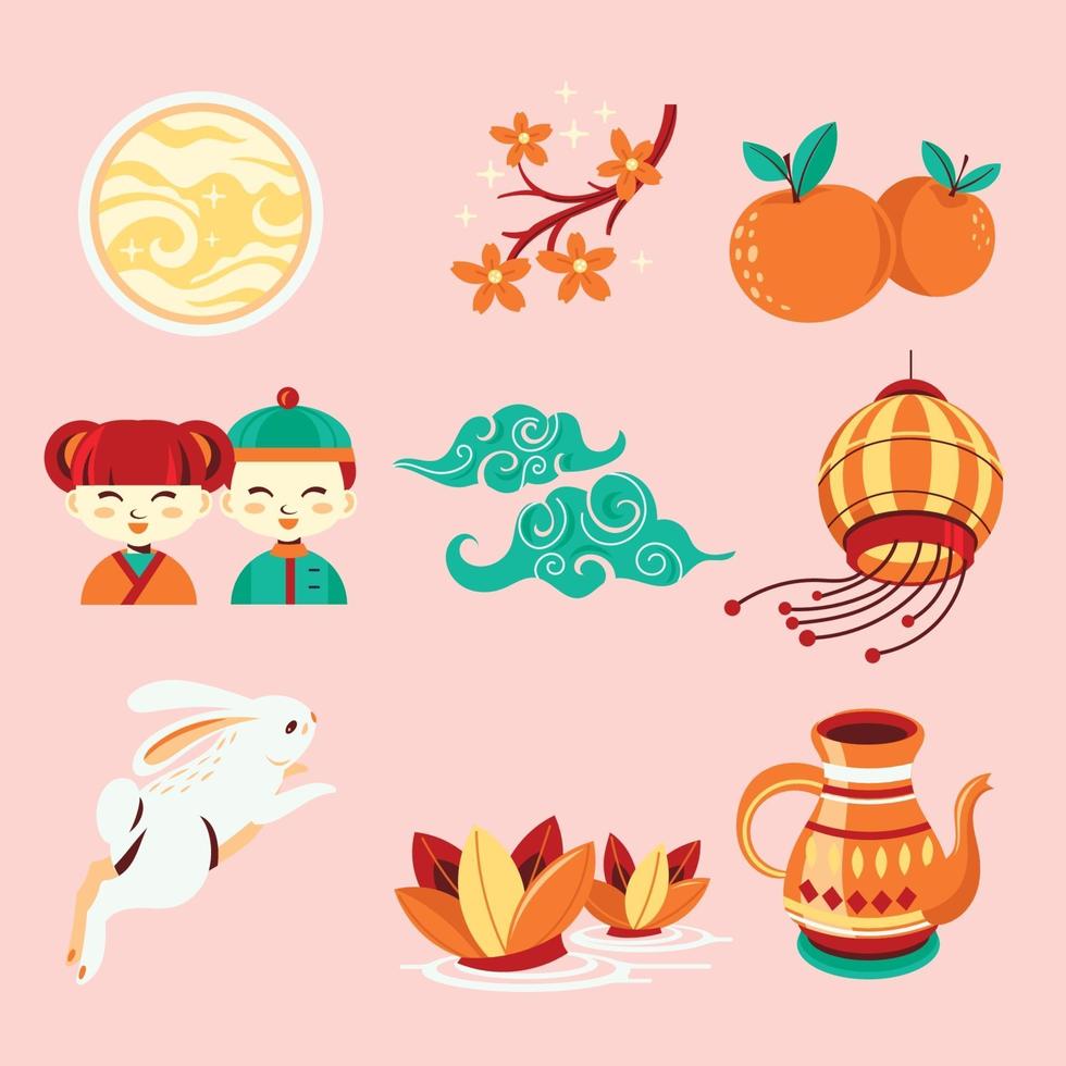 Set of Mid Autumn Festivity Element vector