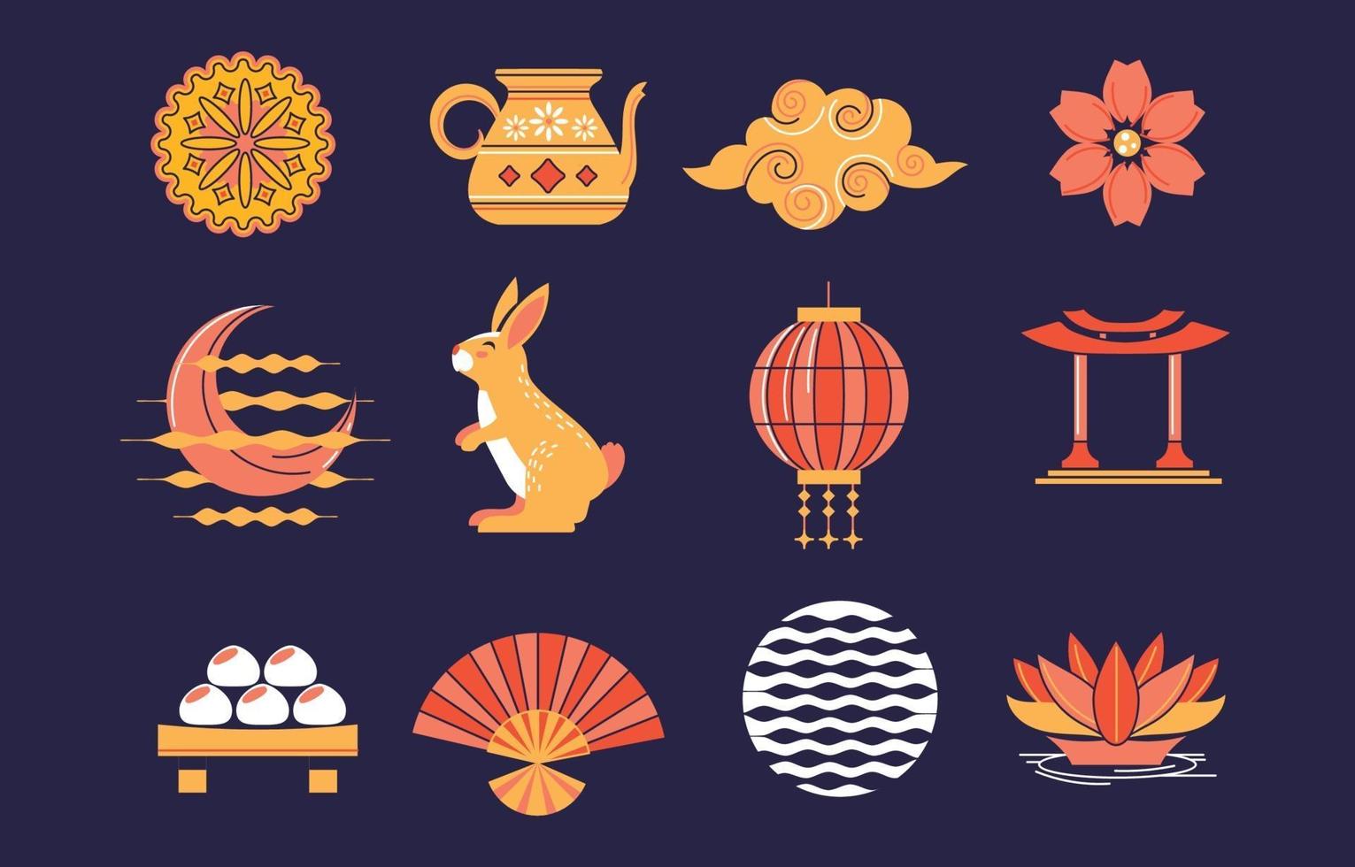 conjunto de icono de fiesta de mediados de otoño vector