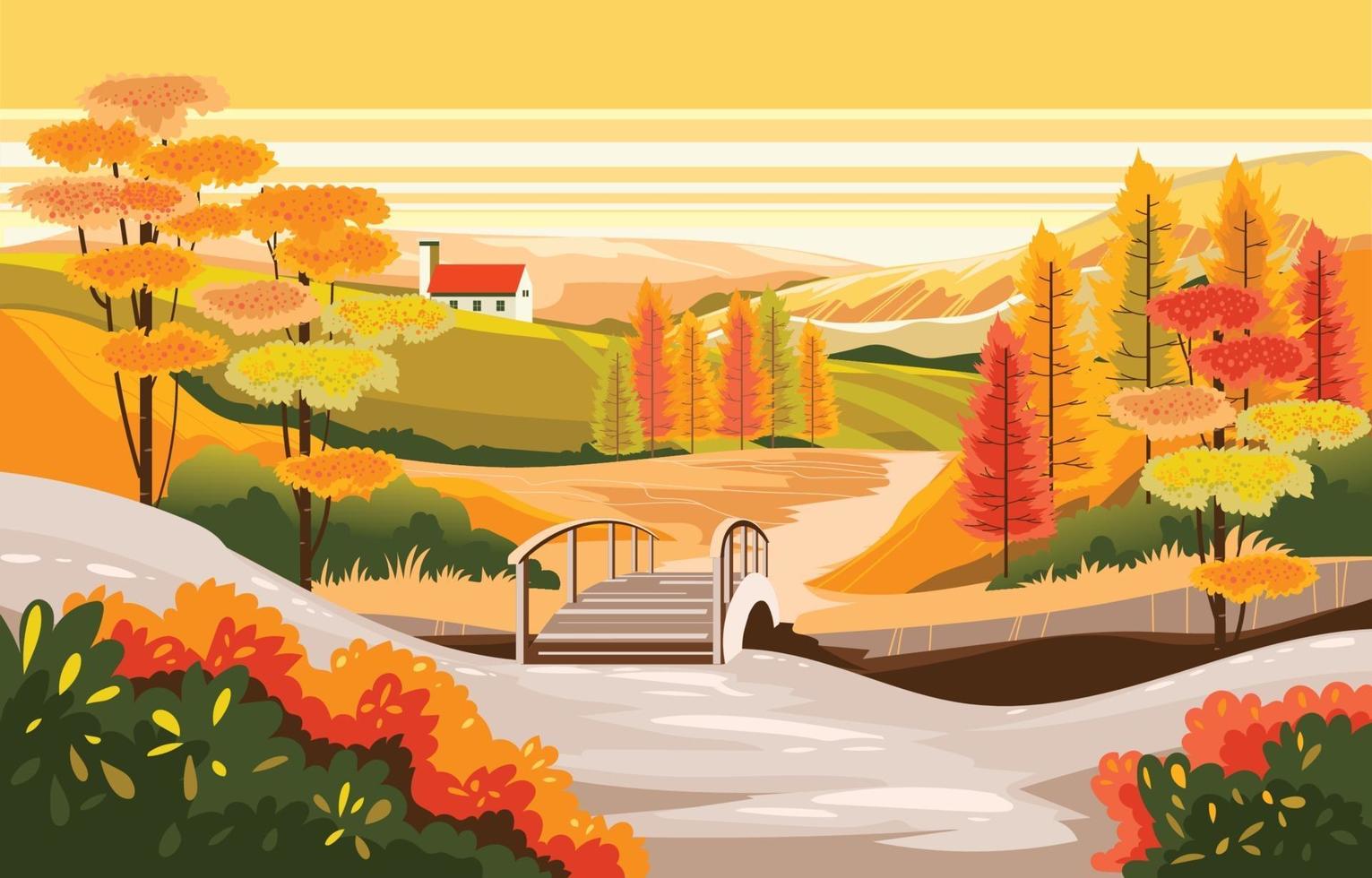 Beautiful Autumn Scenery landscape Background vector