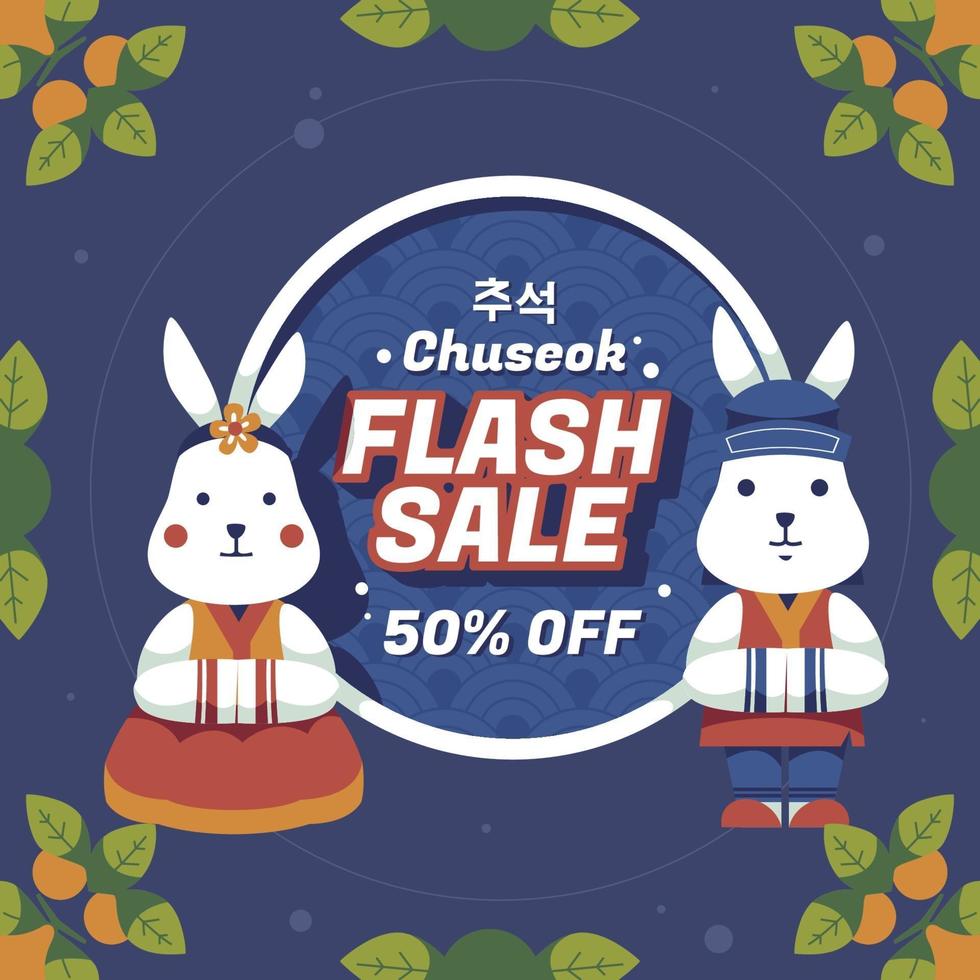 Mid Autumn Chuseok Sale Poster With Cute Bunny vector