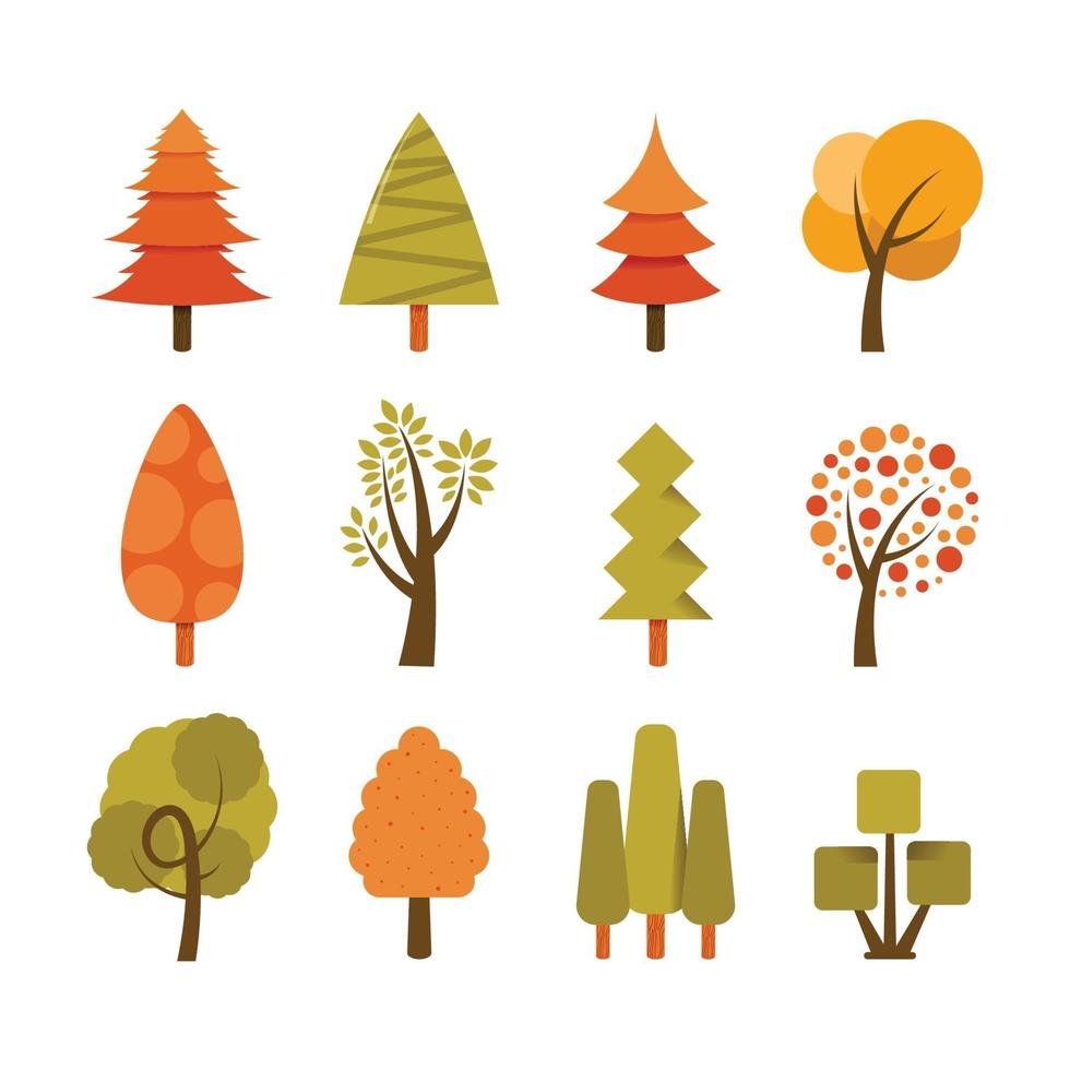 colección de iconos de árbol de otoño vector