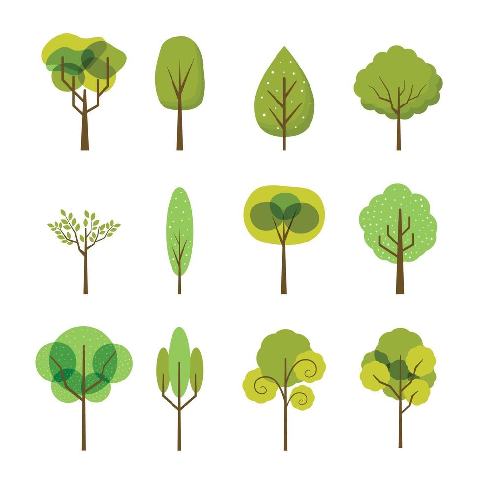 colección de iconos de árbol minimalista y lindo vector