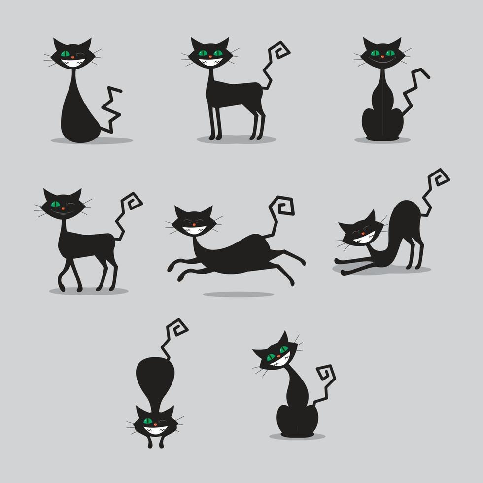 colección de personajes de gato negro de halloween vector