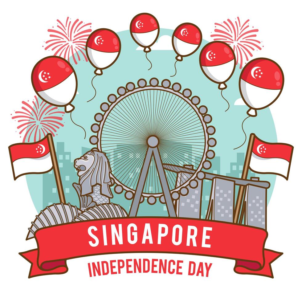 hitos de singapur como foco del día de la independencia vector