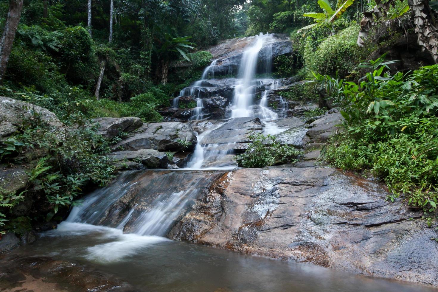 agua que fluye en una hermosa cascada foto