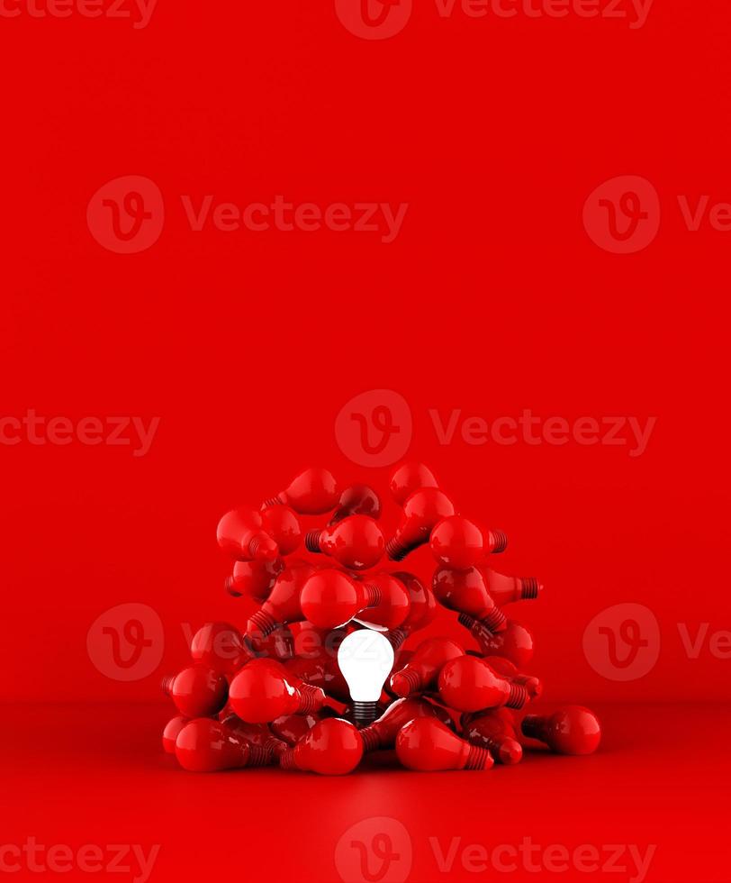 Light bulbs on red background. Idea concept. 3D Illustration. photo