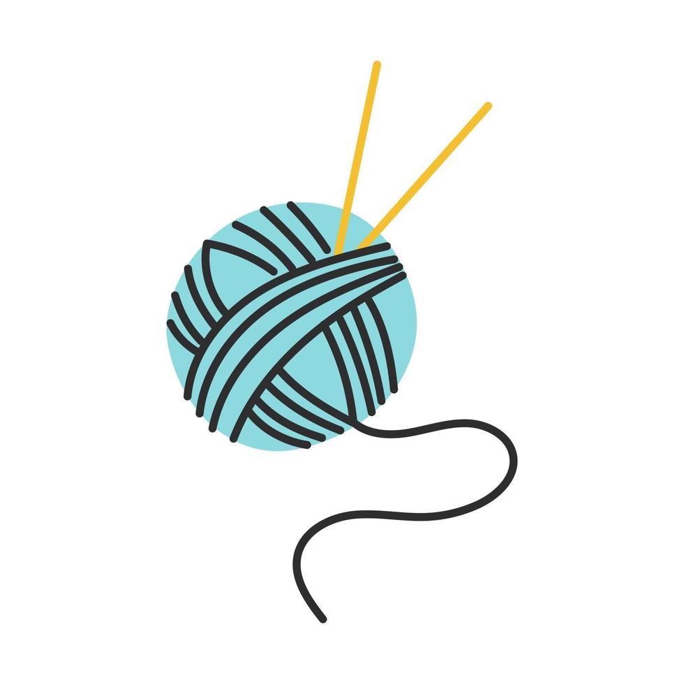 A ball of blue knitting threads. Vector illustration in flat  style