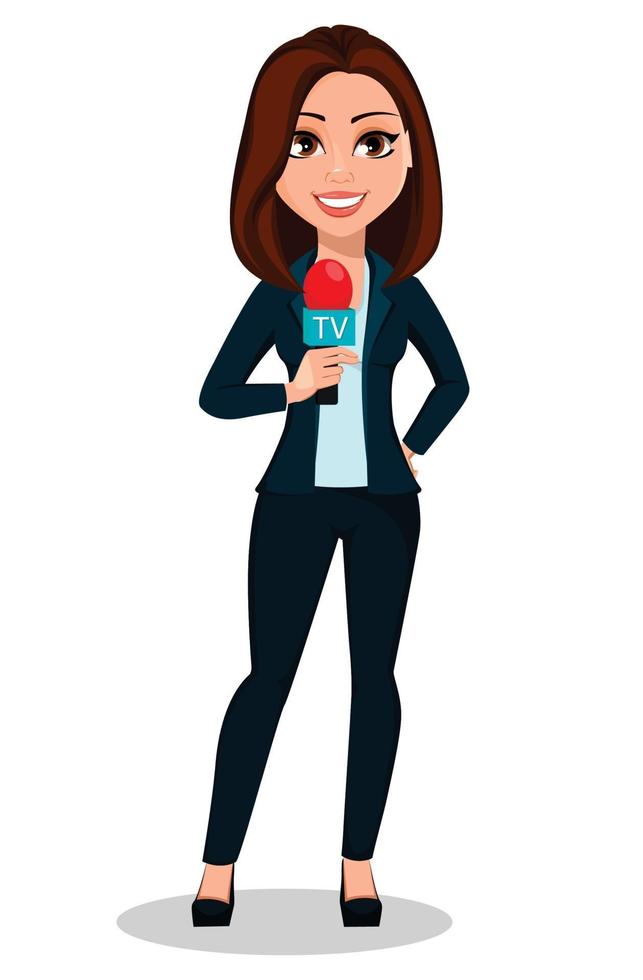 Journalist woman. Beautiful lady reporter vector