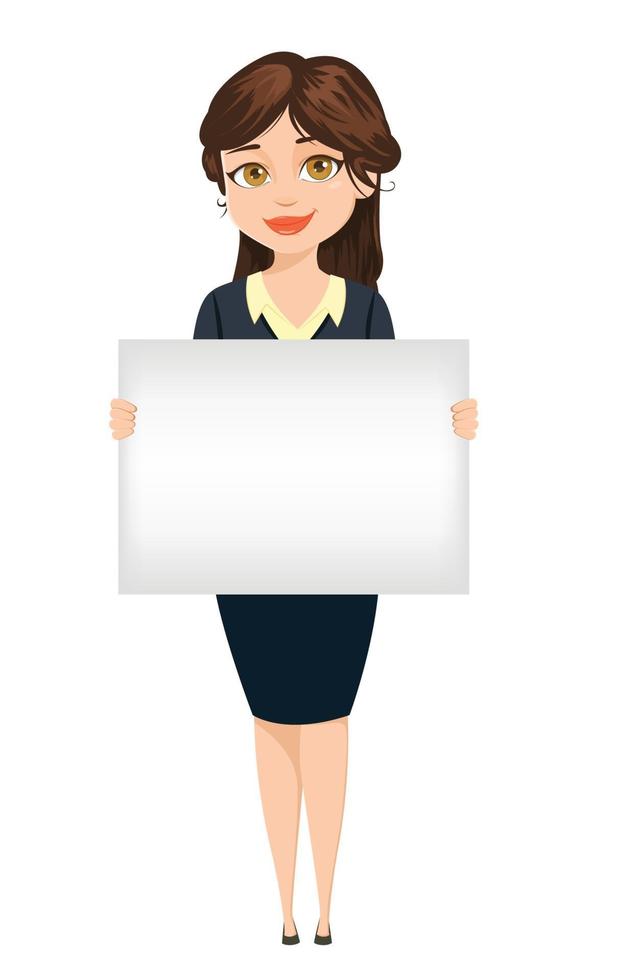 Businesswoman holding blank banner for advertisement vector