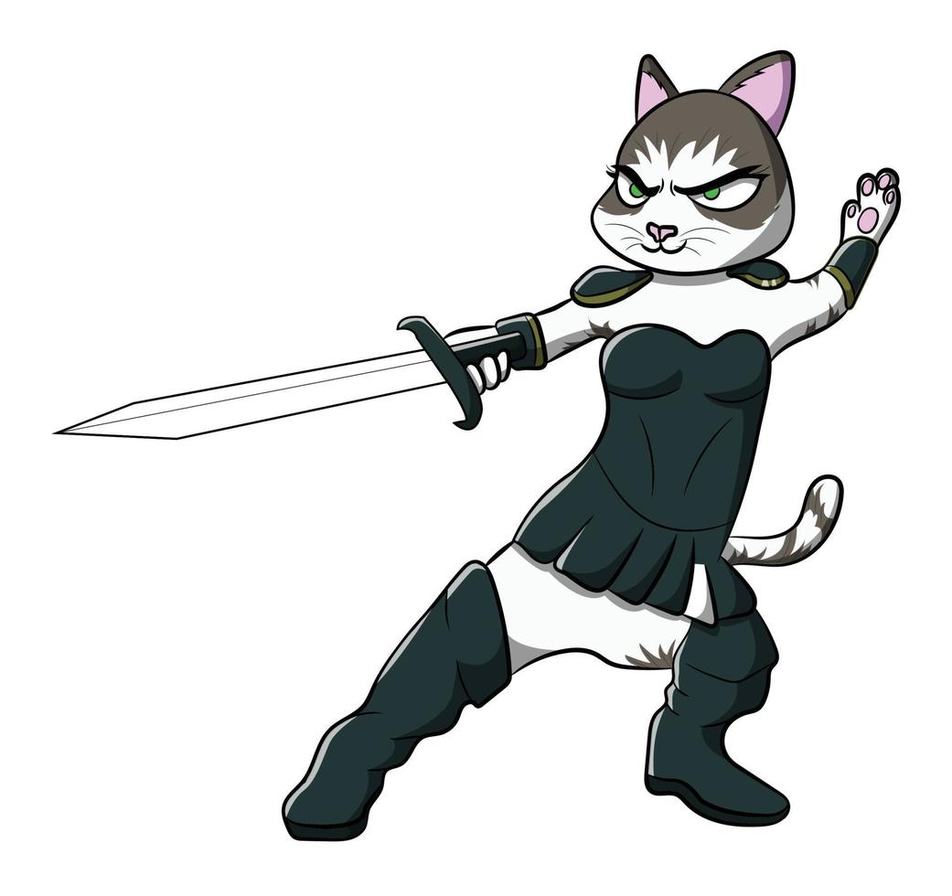 diseño de personaje de dibujos animados femenino gato guerrero vector