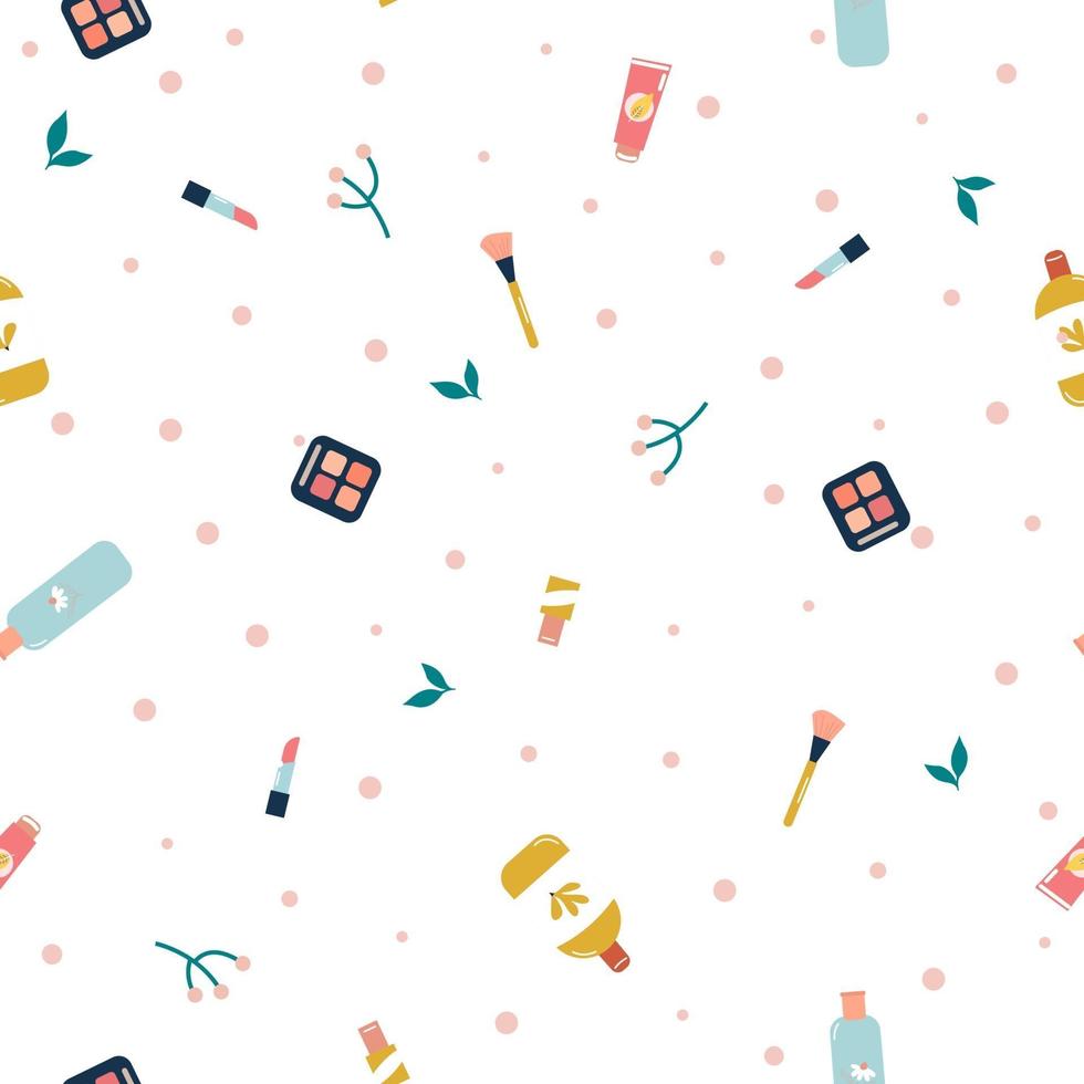 Seamless pattern with skincare and make-up vector