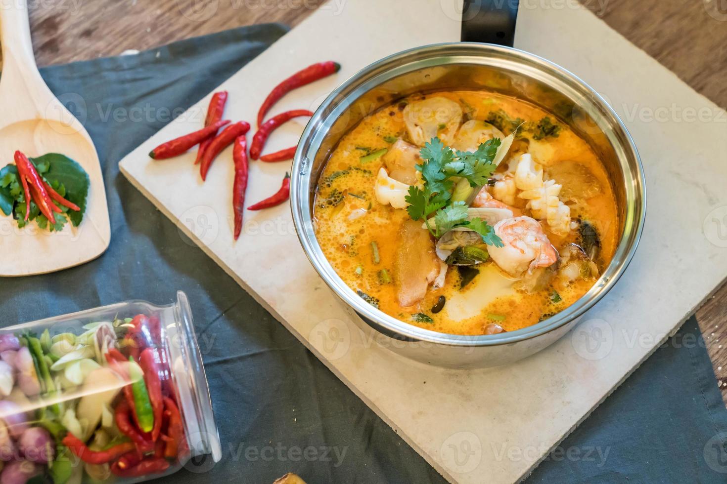 Sour seafood soup or Tom Yum Seafood photo