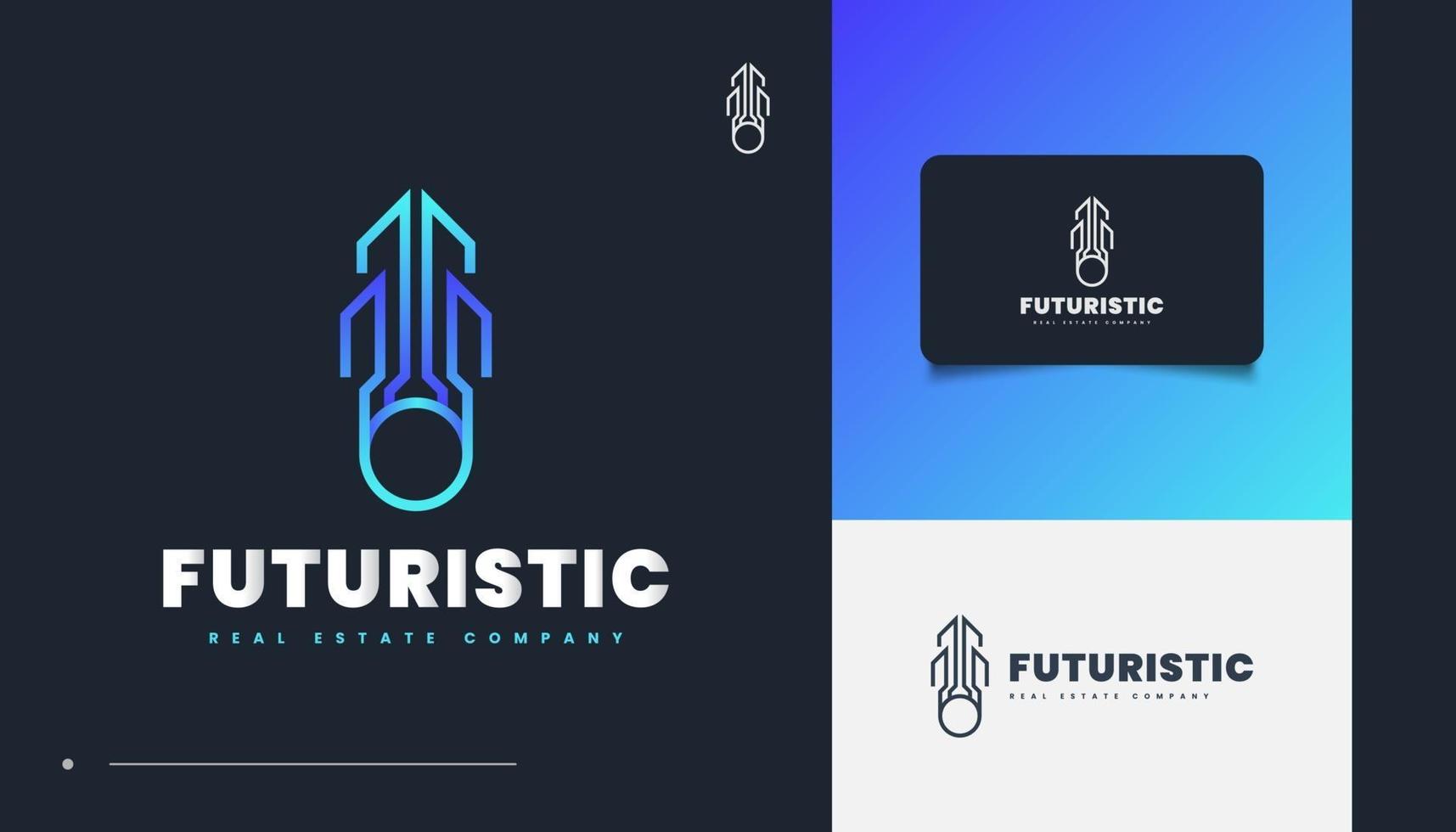 Diseño de logotipo inmobiliario abstracto y futurista en degradado azul vector