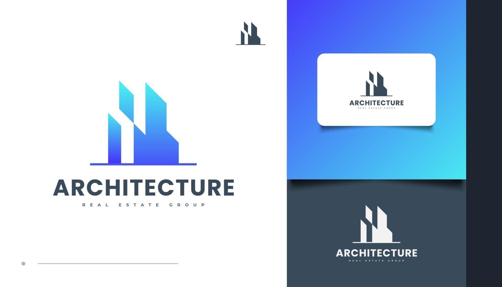 Diseño de logotipo inmobiliario abstracto y futurista en degradado azul vector