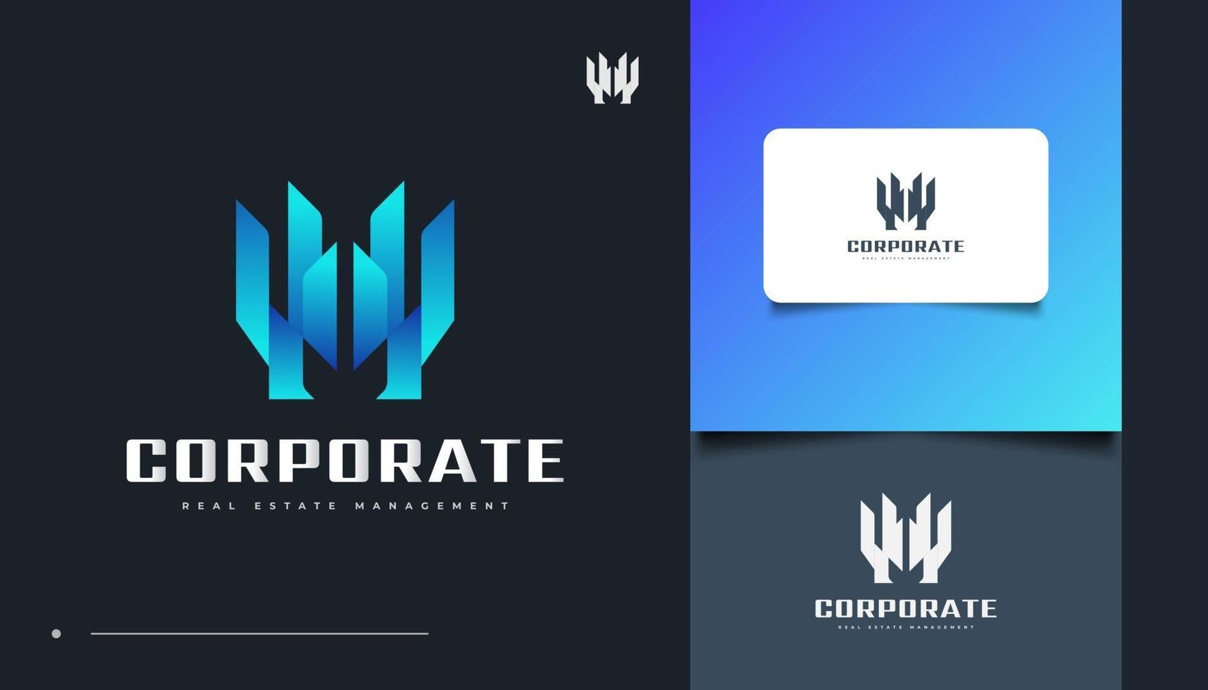 Diseño de logotipo inmobiliario abstracto y futurista en degradado azul vector