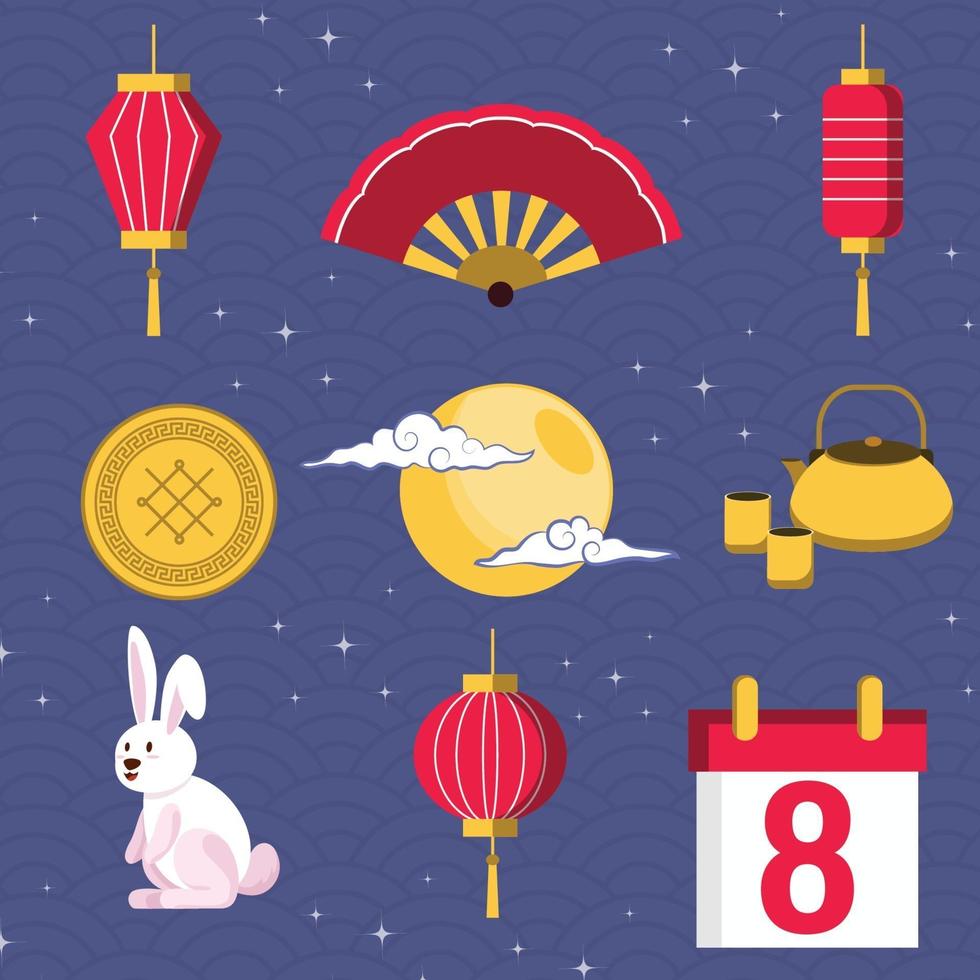 Mid Autumn Festival Icon Set vector