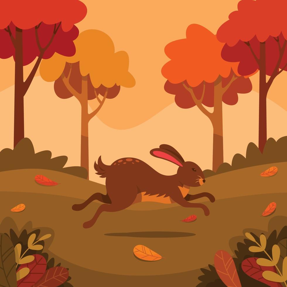 Running Rabbit On Autumn Season vector