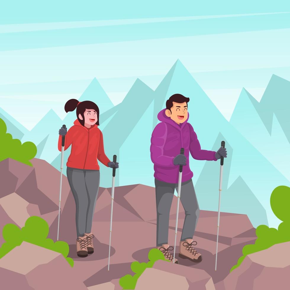 Couple Hiking In The Mountain vector