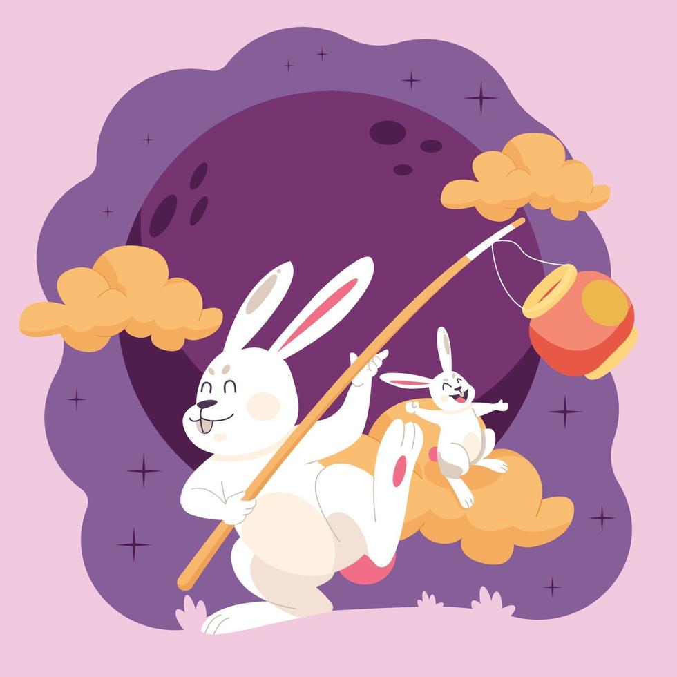 Rabbits and mid autumn festival vector