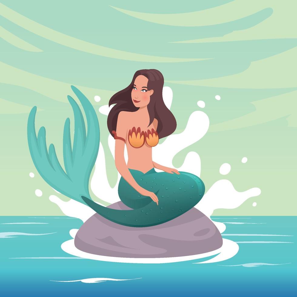 Mermaid Pose in a Rock vector