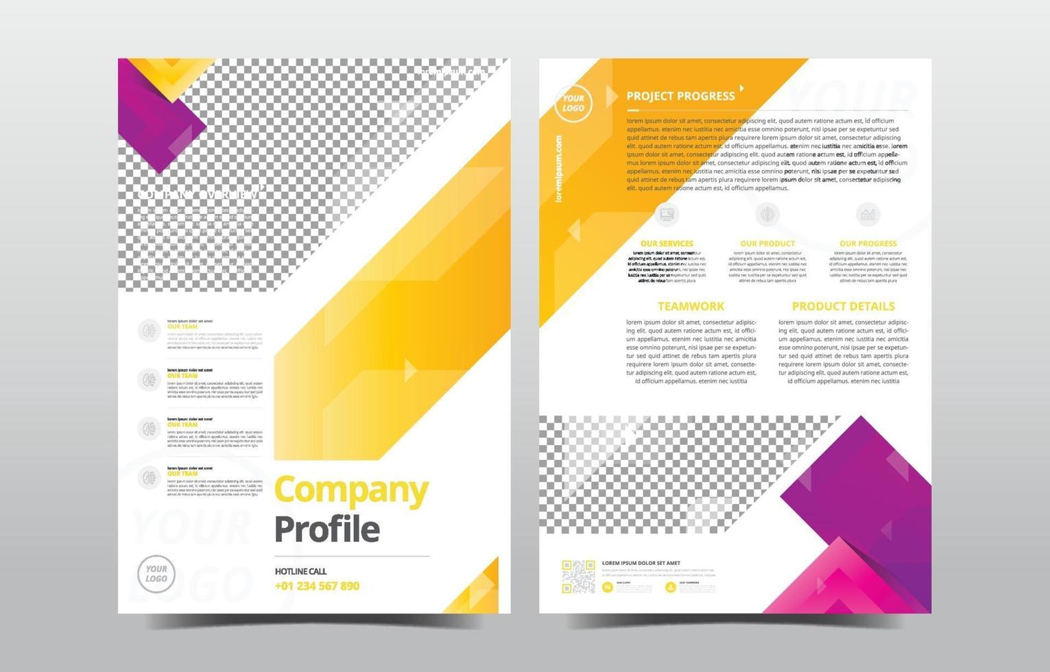 Company Profile Template with Purple Yellow Gradient vector