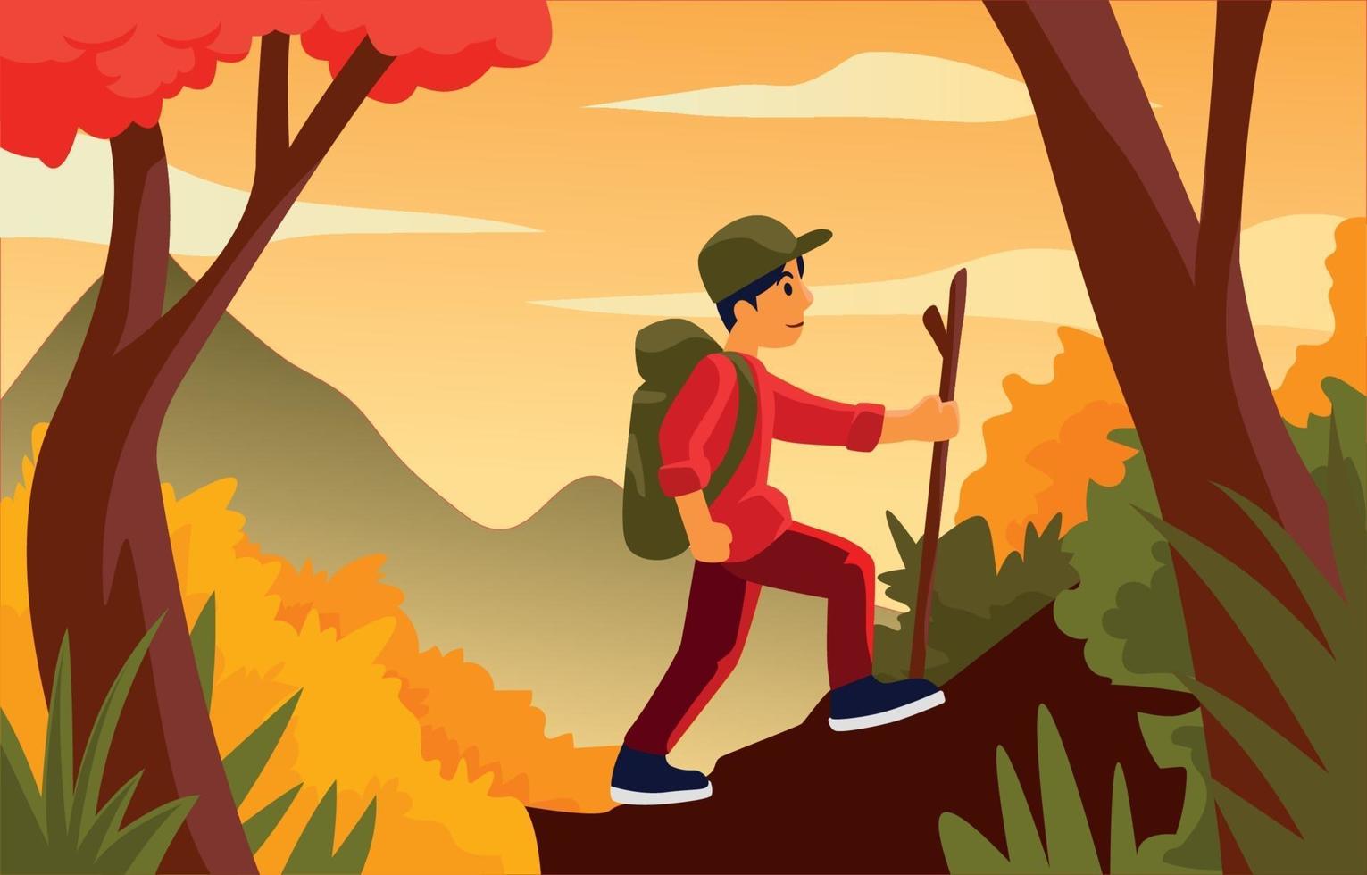 Young Man Hiking vector