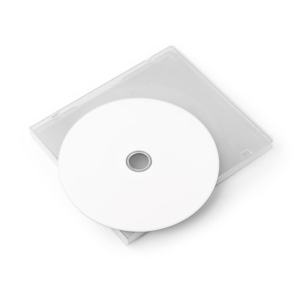 Realistic white cd with box cover template isolated on white photo