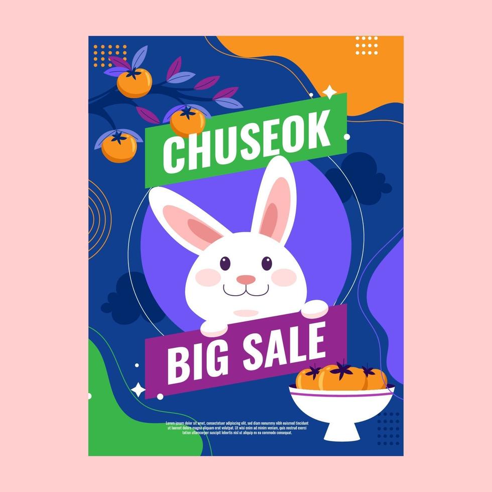 cartel de venta de conejo lindo en chuseok vector