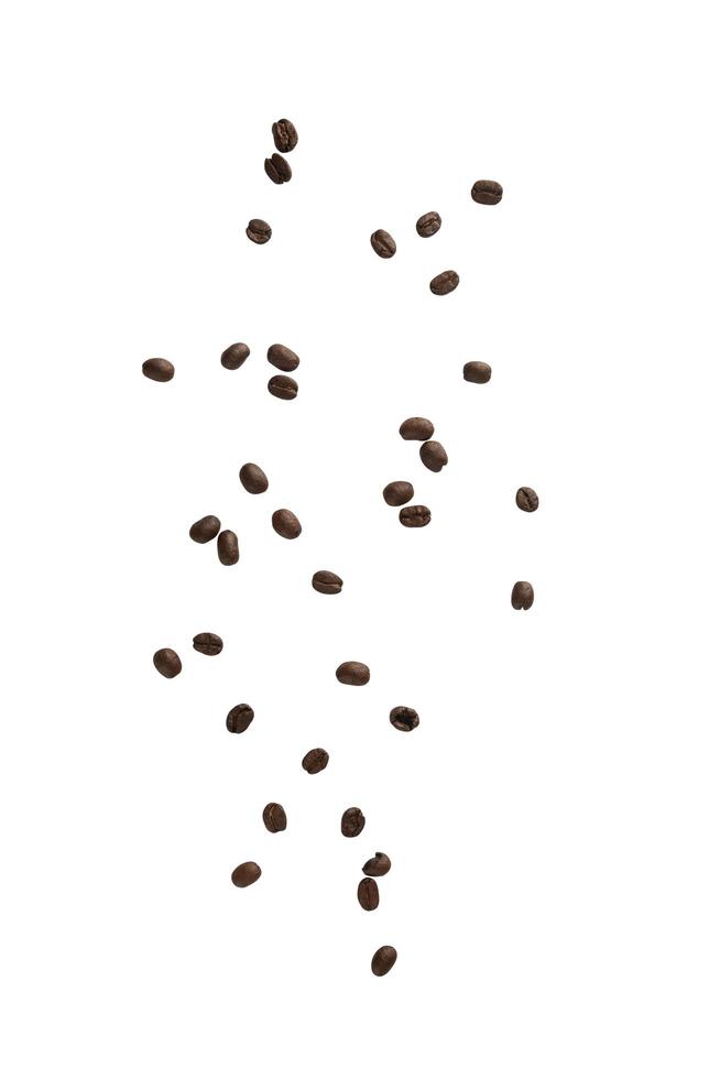 Coffee beans falling isolated on white background with clipping path photo