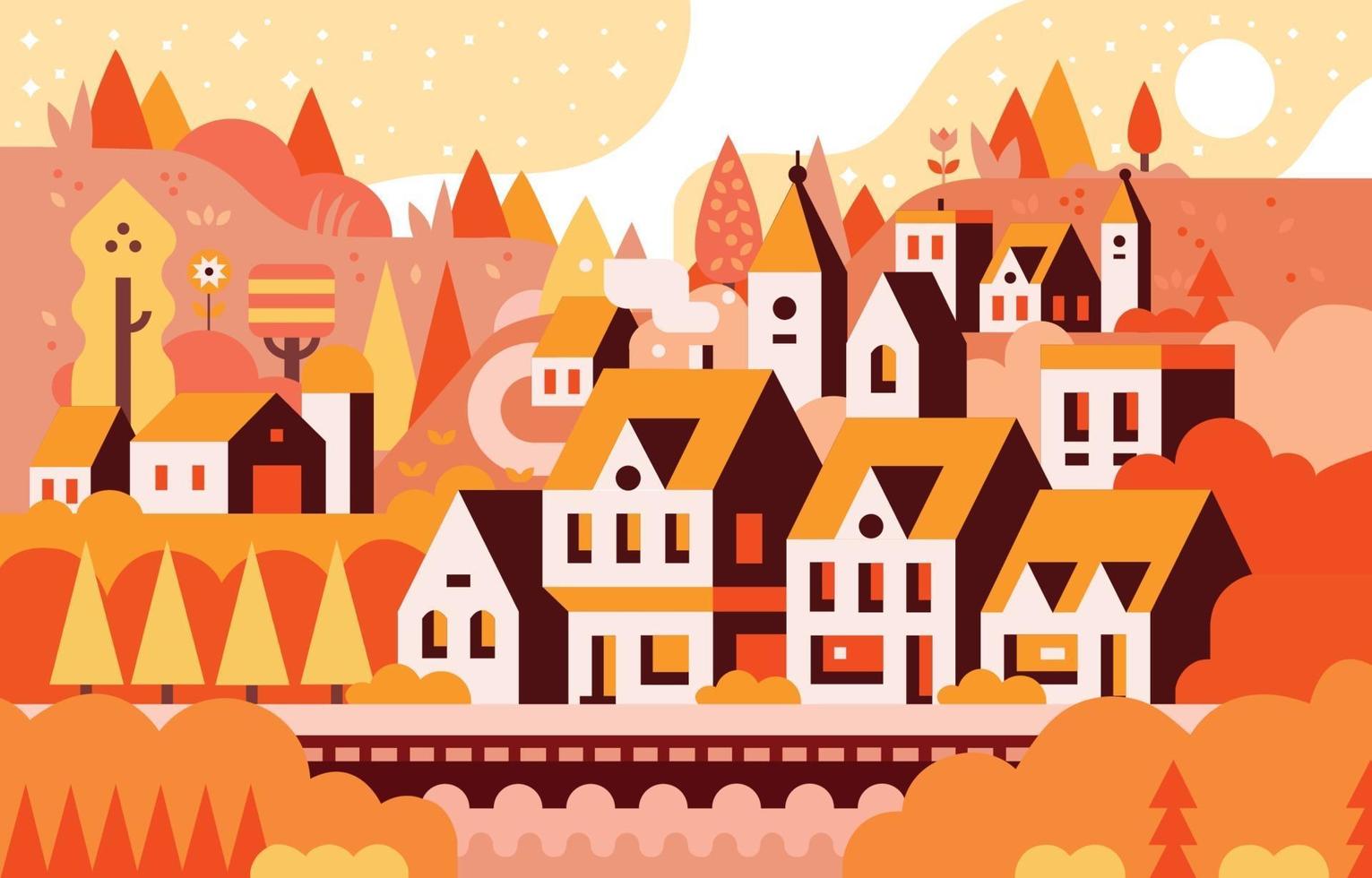 Suburban Surrounded by Woods Scenery in Autumn vector