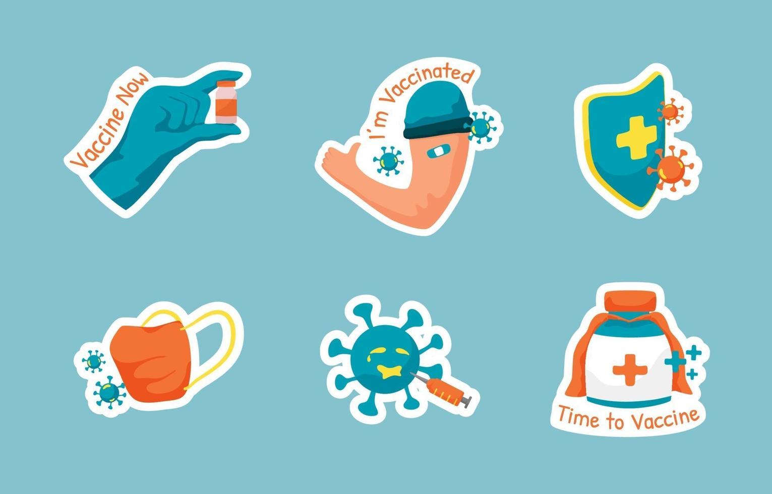 After Vaccinated Sticker Set vector