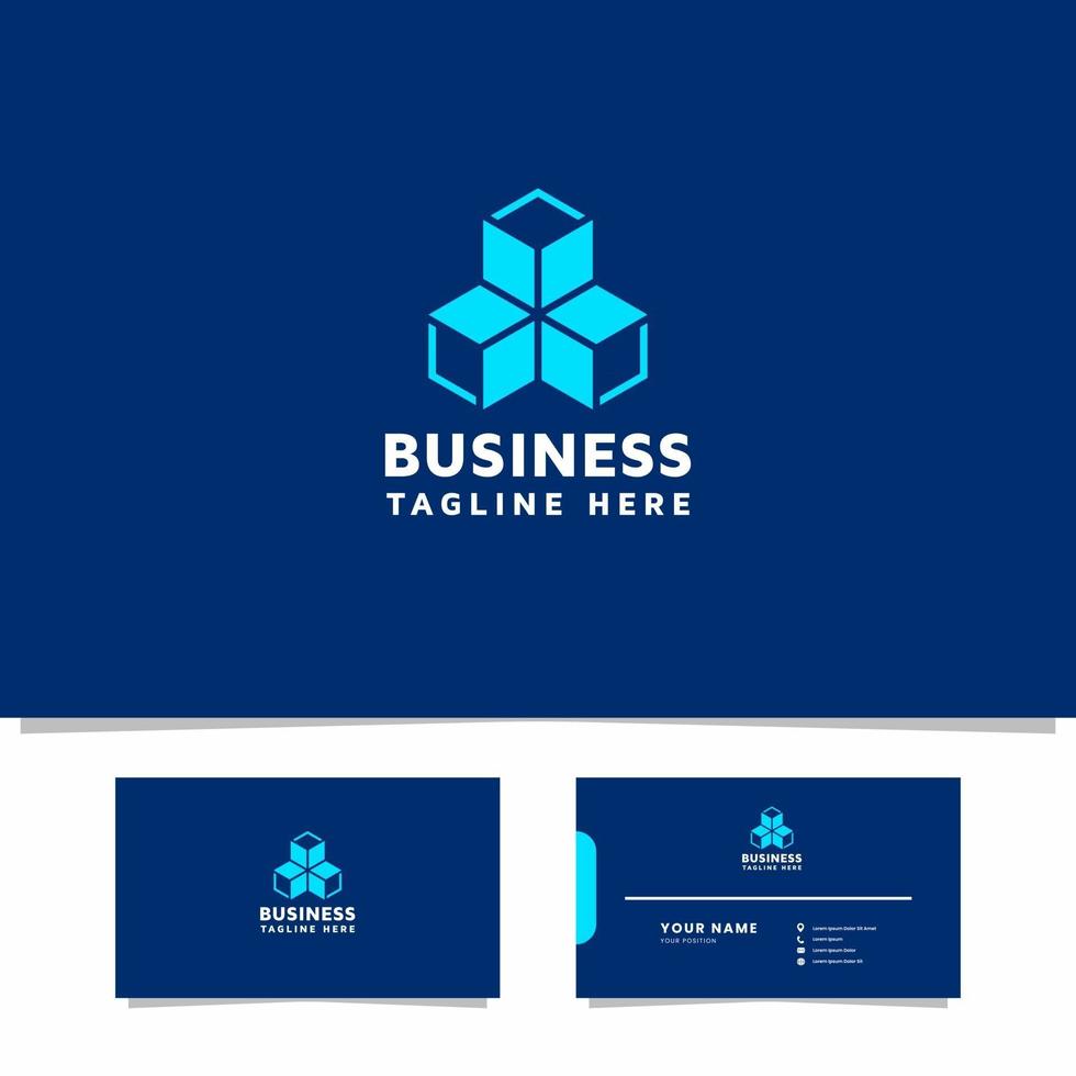 Bright blue star and boxes logo with business card template vector