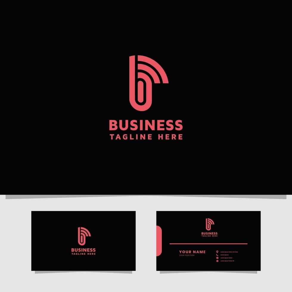 Logotipo de la letra b rosa brillante y wifi con plantilla de tarjeta de visita vector