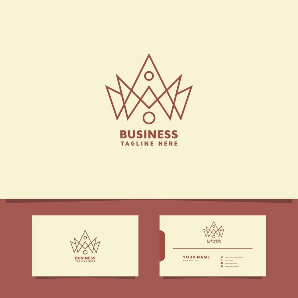 Line art crown logo with business card template vector