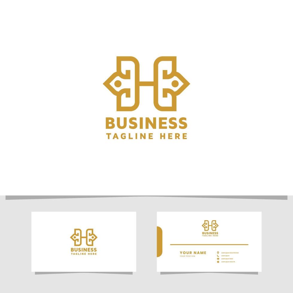 Ornamental letter H logo with business card template vector