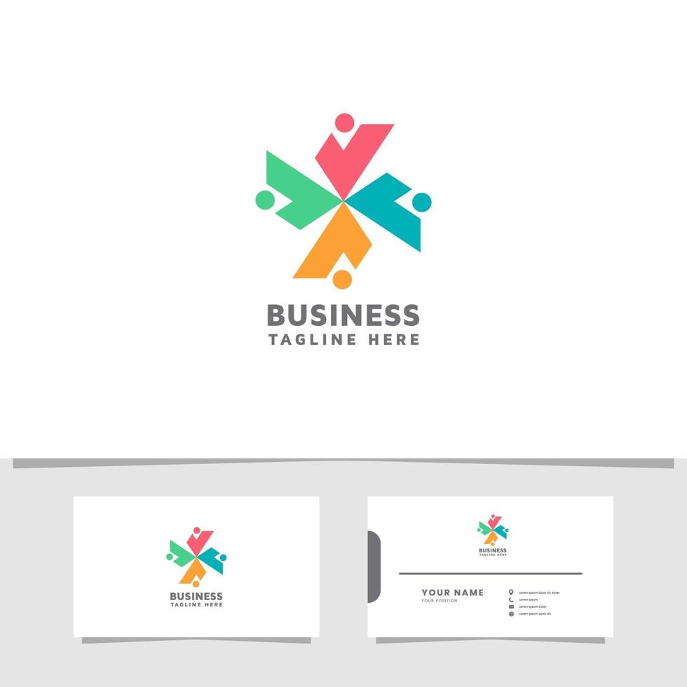 Logotipo de gente colorida simple y minimalista con tarjeta de visita vector