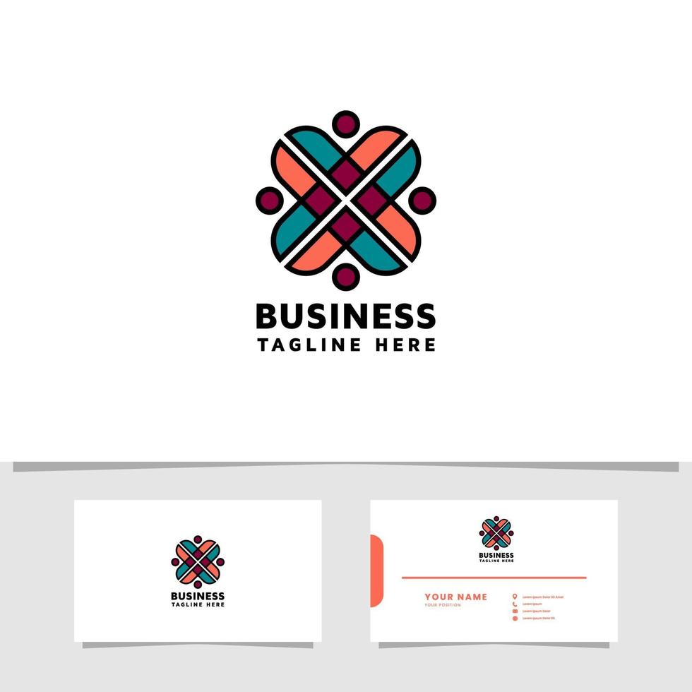 Colorful flower people pattern logo with business card template vector