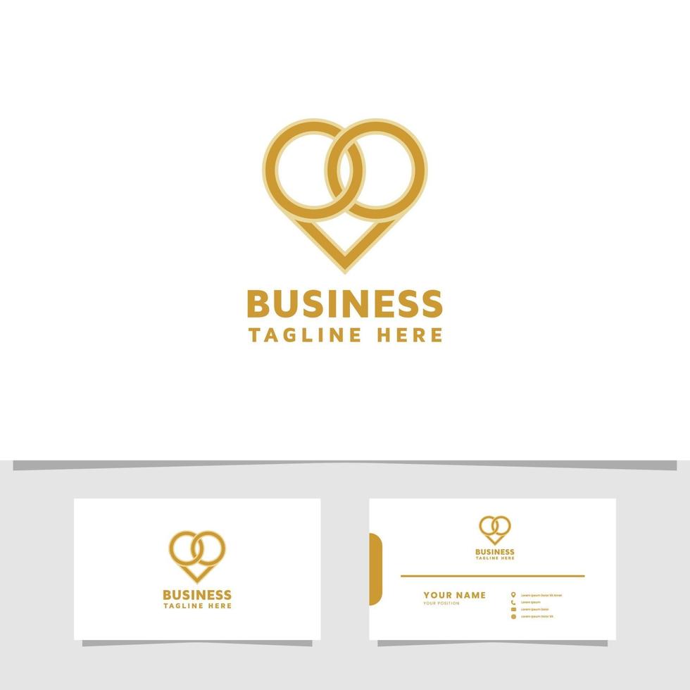 Simple and minimalist gold overlapping rings on heart shape logo vector